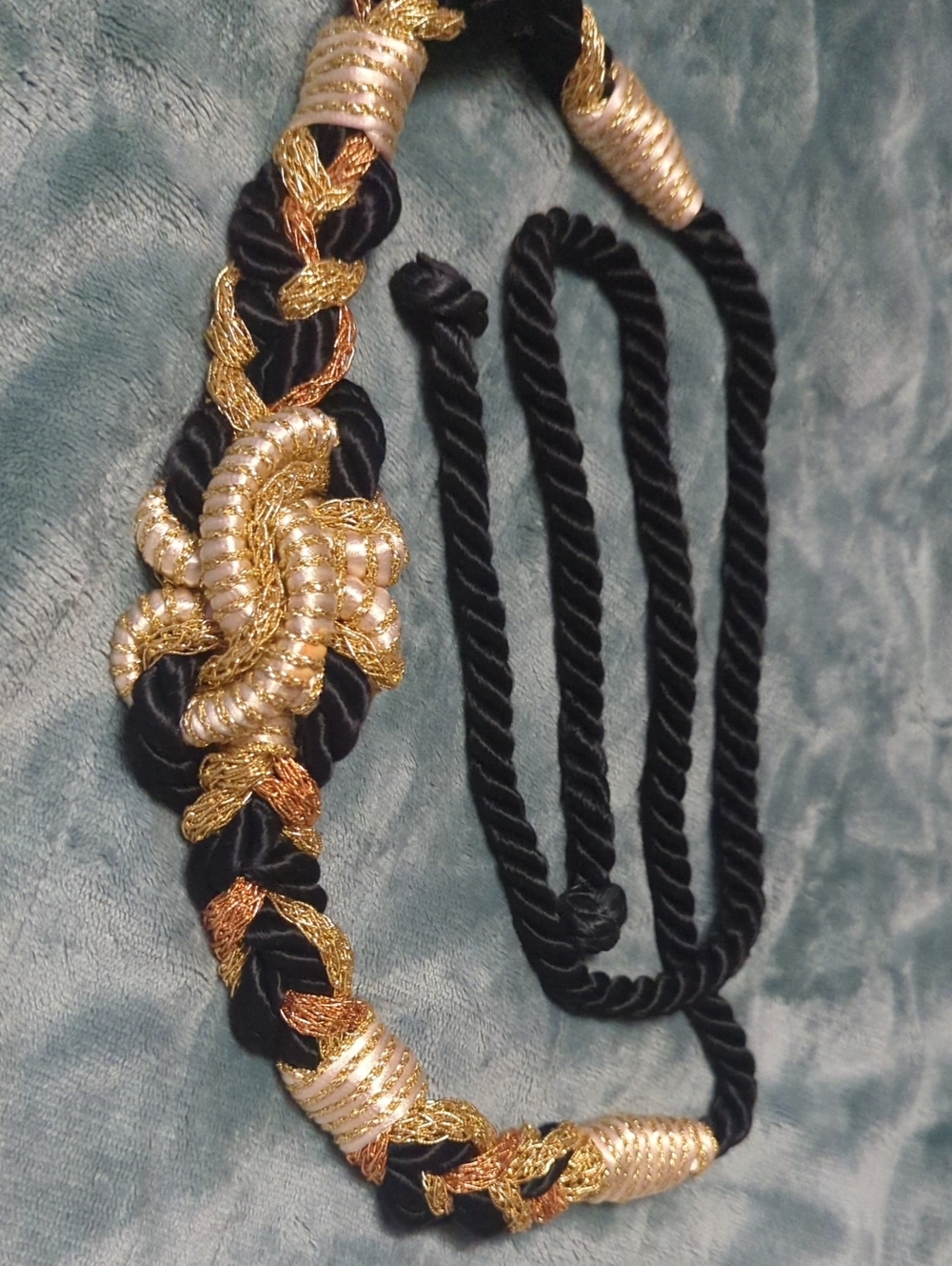 34-Black and Gold Braided Decorative Rope Belt. Small size.  Pre-loved